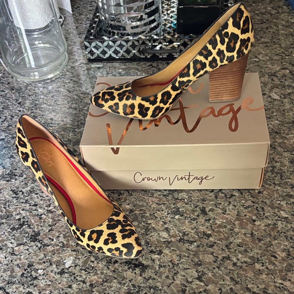 Crown Vintage Animal Print Block Heels